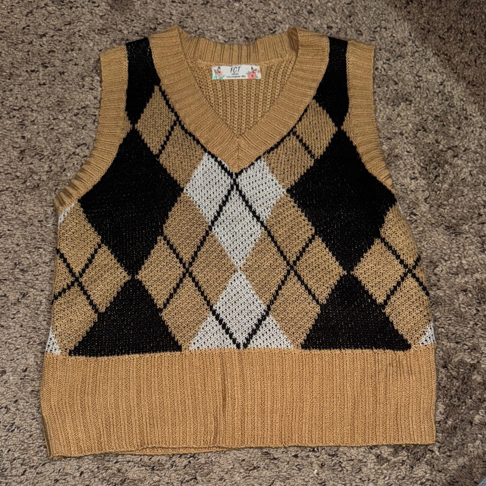 Argyle Sweater Vest - Black and Tan